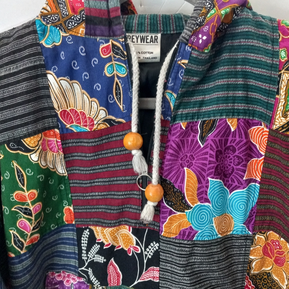 Vintage Rey Wear Patchwork Baja Boho Hippie Hoodie - Picture 3 of 8